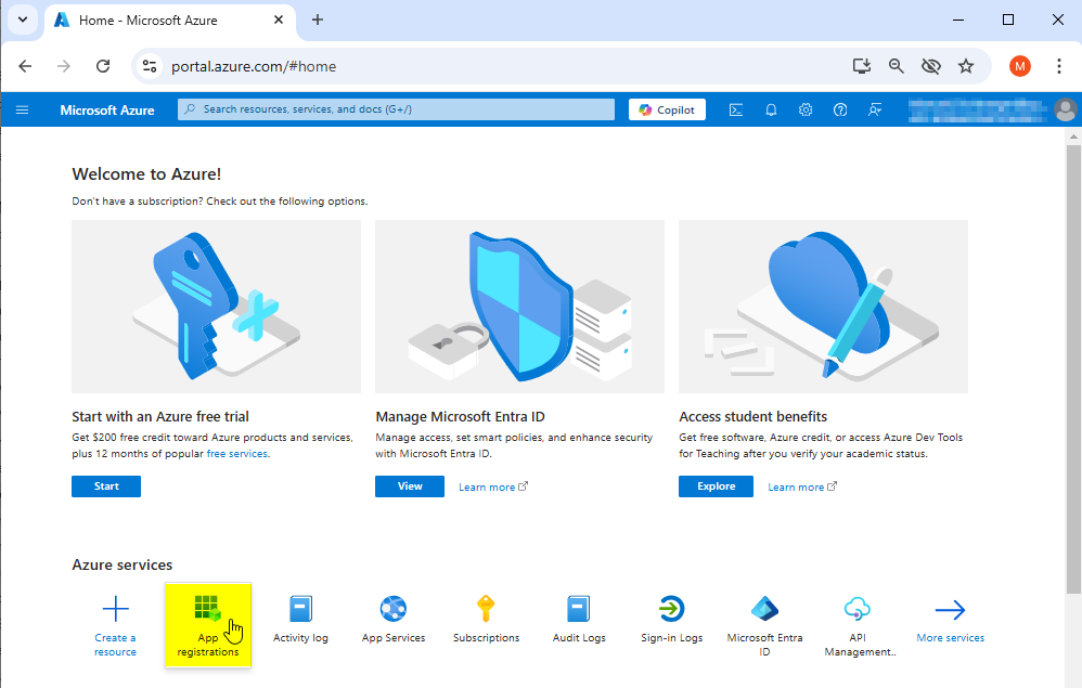 Azure Portal Welcome Page