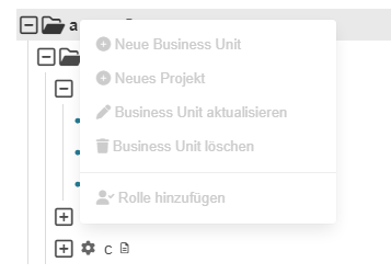 Julia view BusinessUnit acme Context menu