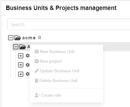 Vitali view BusinessUnit A Context menu